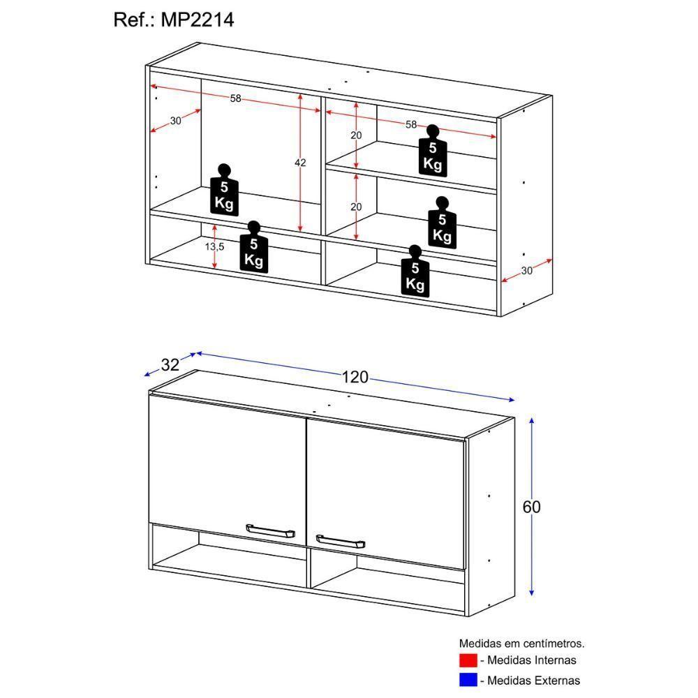 Armário Aéreo 120cm Com 2 Portas Paris Multimóveis Mp2214 Rustic-branco Rustic-branco - 5