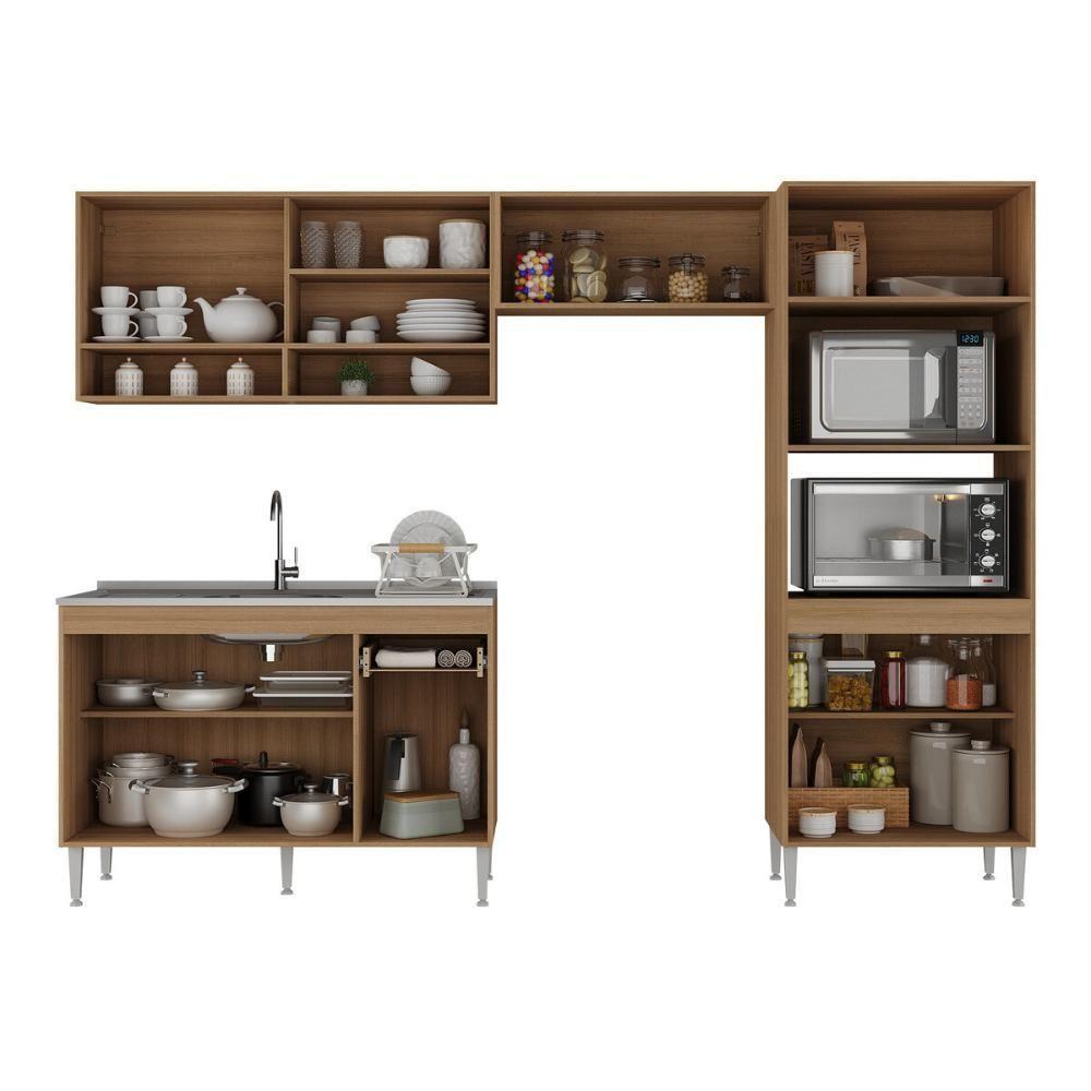 Armário De Cozinha Compacta Modulada Com Gabinete Para Pia Paris Rustic-branco Rustic-branco - 4