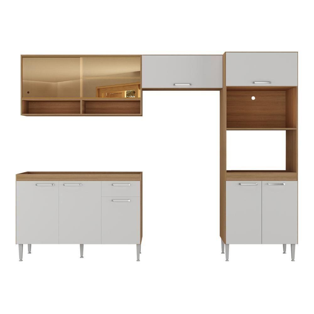 Armário De Cozinha Compacta Modulada Com Gabinete Para Pia Paris Rustic-branco Rustic-branco - 5