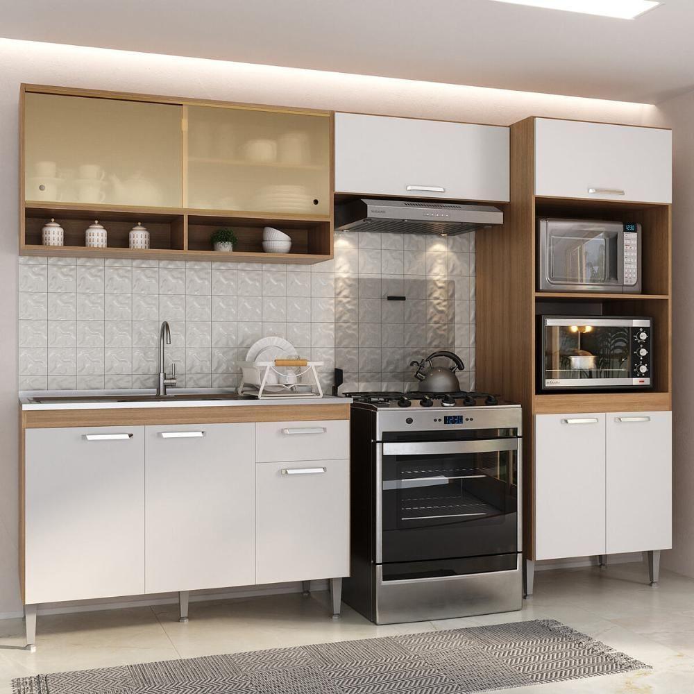 Armário De Cozinha Compacta Modulada Com Gabinete Para Pia Paris Rustic-branco Rustic-branco - 7