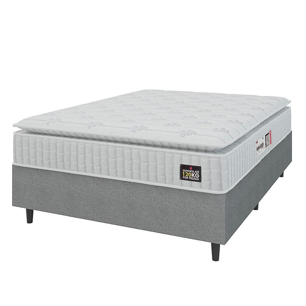 Cama Box Colchão Casal Espuma D33 Vangogh Pillow Top 138x188x67cm Branco-Cinza Hellen Suporta até 120kg por Pessoa - 1