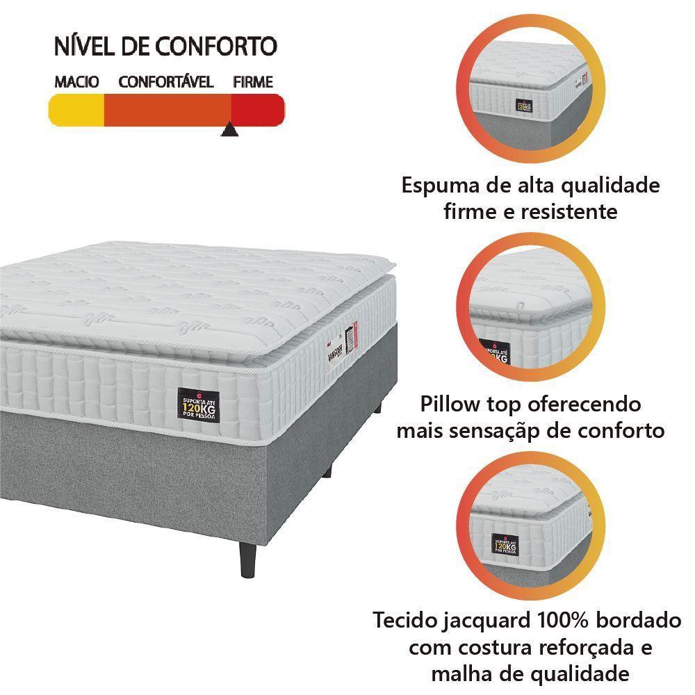 Cama Box Colchão Casal Espuma D33 Vangogh Pillow Top 138x188x67cm Branco-Cinza Hellen Suporta até 120kg por Pessoa - 2