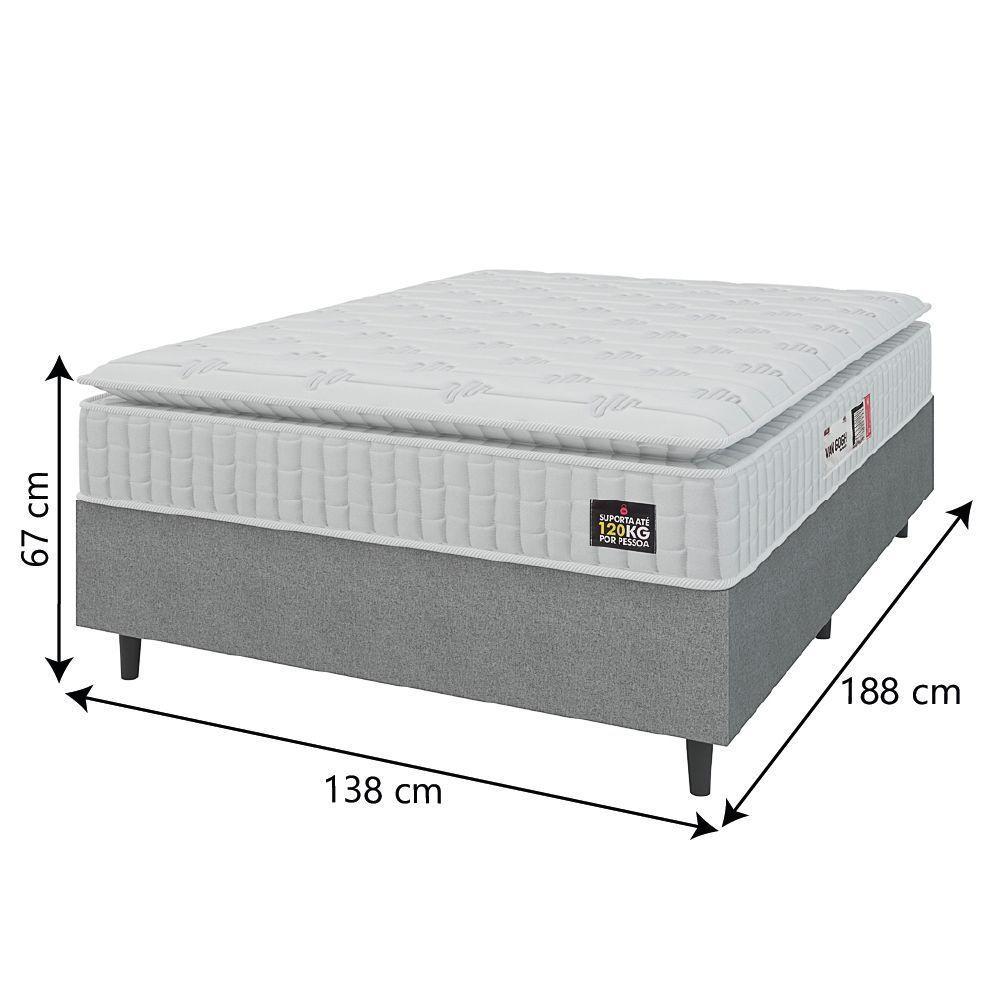 Cama Box Colchão Casal Espuma D33 Vangogh Pillow Top 138x188x67cm Branco-Cinza Hellen Suporta até 120kg por Pessoa - 4