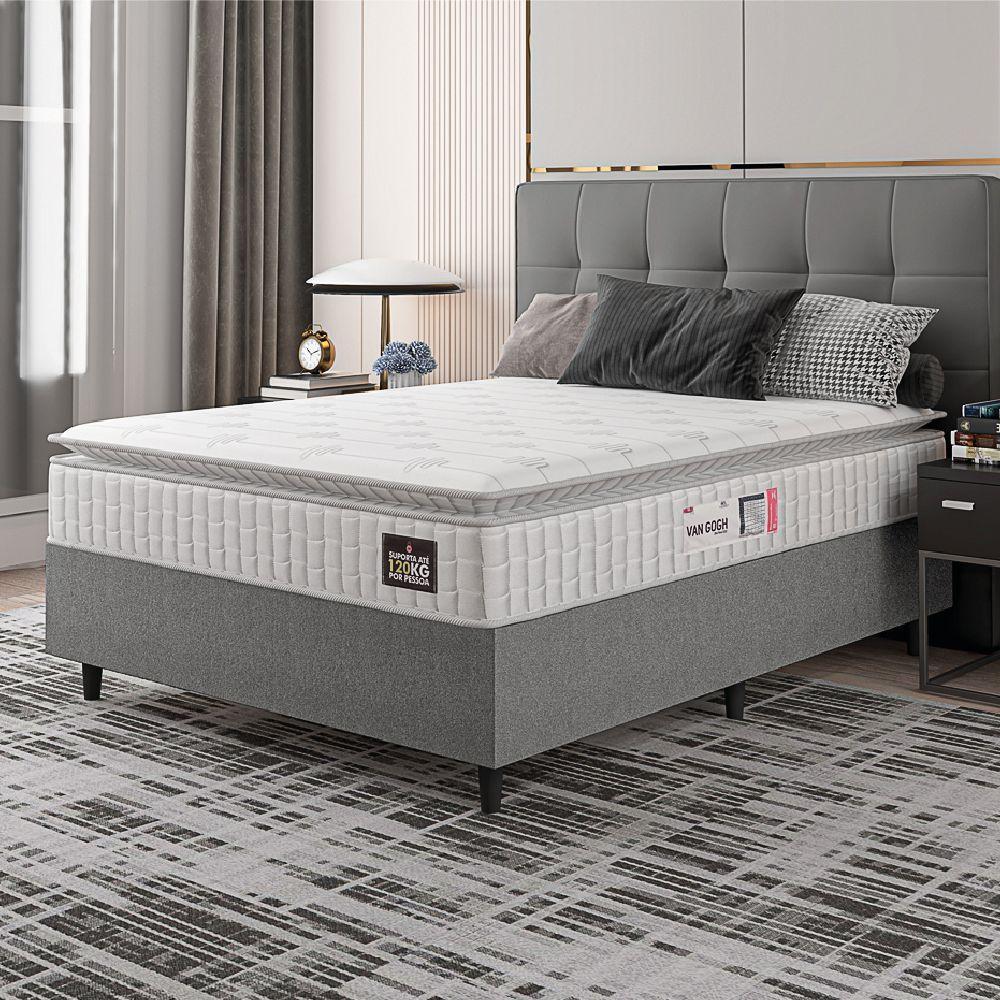 Cama Box Colchão Casal Espuma D33 Vangogh Pillow Top 138x188x67cm Branco-Cinza Hellen Suporta até 120kg por Pessoa - 5