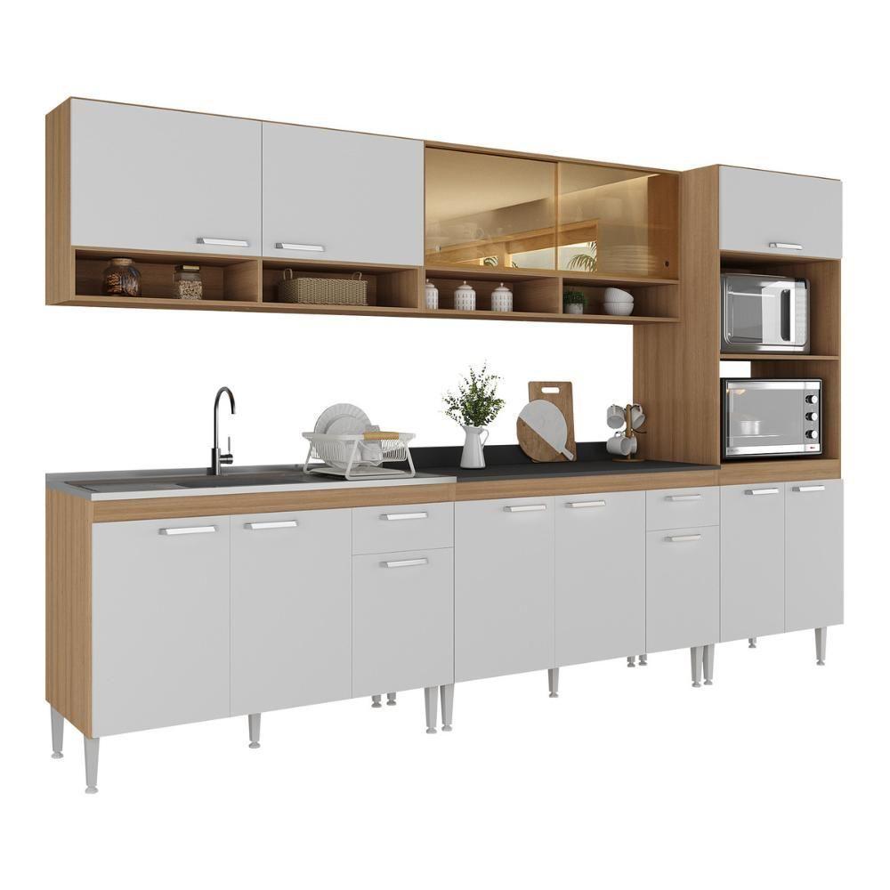 Cozinha Completa Modulada Com Armário E Balcão 5 Pçs Paris Multimóveis Rustic-branco Rustic-branco - 1