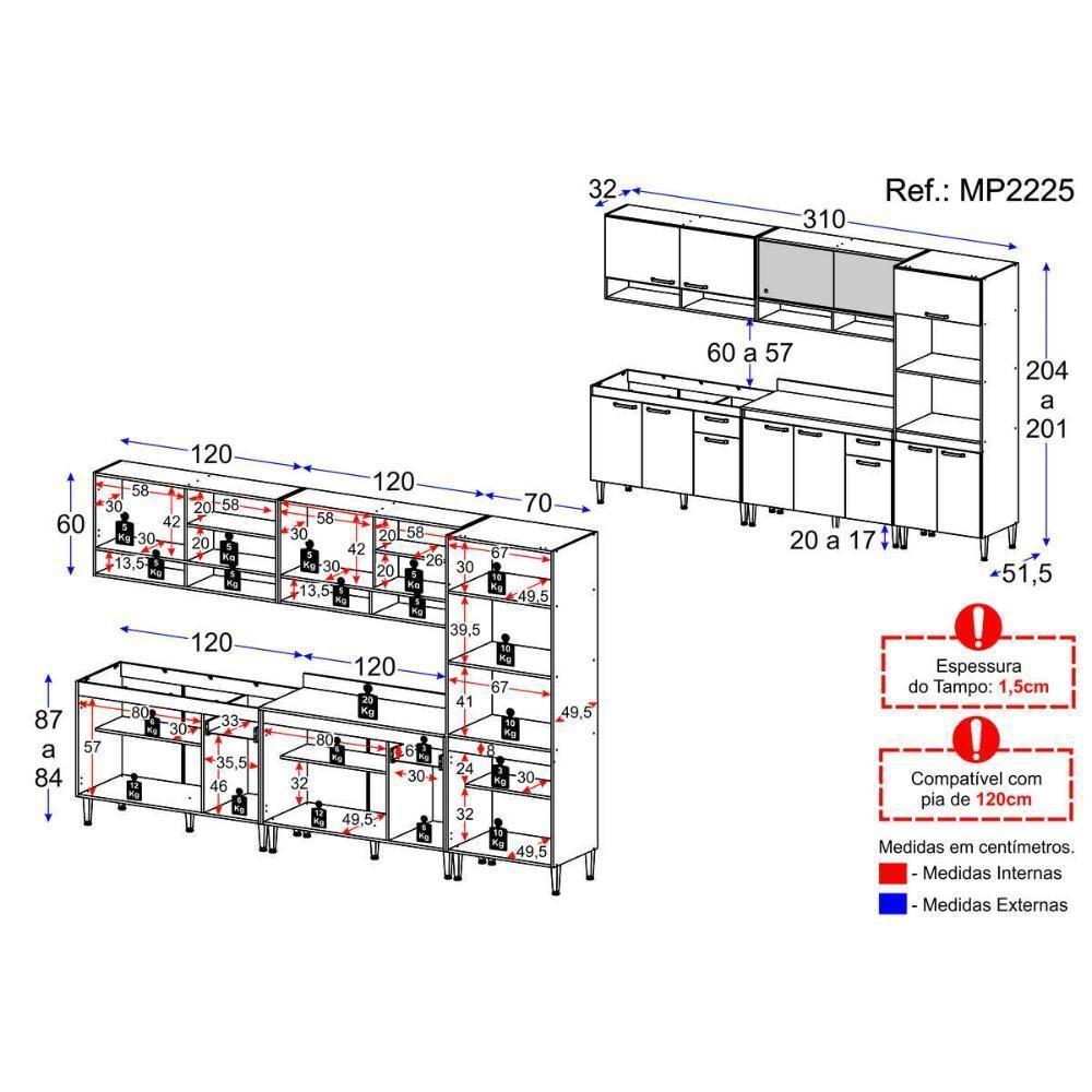 Cozinha Completa Modulada Com Armário E Balcão 5 Pçs Paris Multimóveis Rustic-branco Rustic-branco - 8
