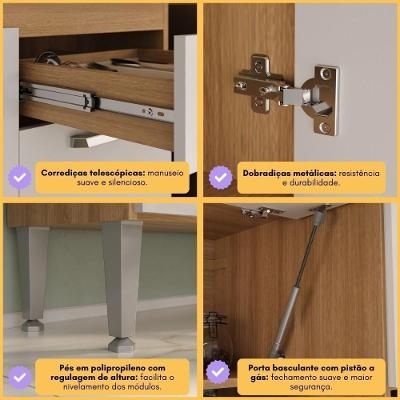 Cozinha Completa Modulada Paris 6 Portas 2 Gavetas MDP 310cm Rustic com Torre Quente