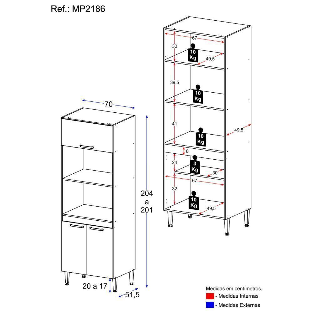 Paneleiro Torre Quente Para Forno E Microondas Paris Multimóveis Mp2186 Rustic-branco Rustic-branco - 5