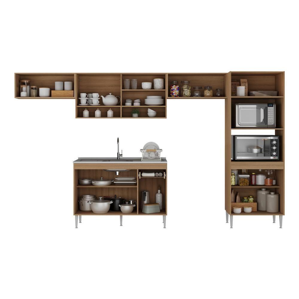 Armário De Cozinha Completa Com Gabinete Pia E Torre Quente Paris Rustic-branco Rustic-branco - 3