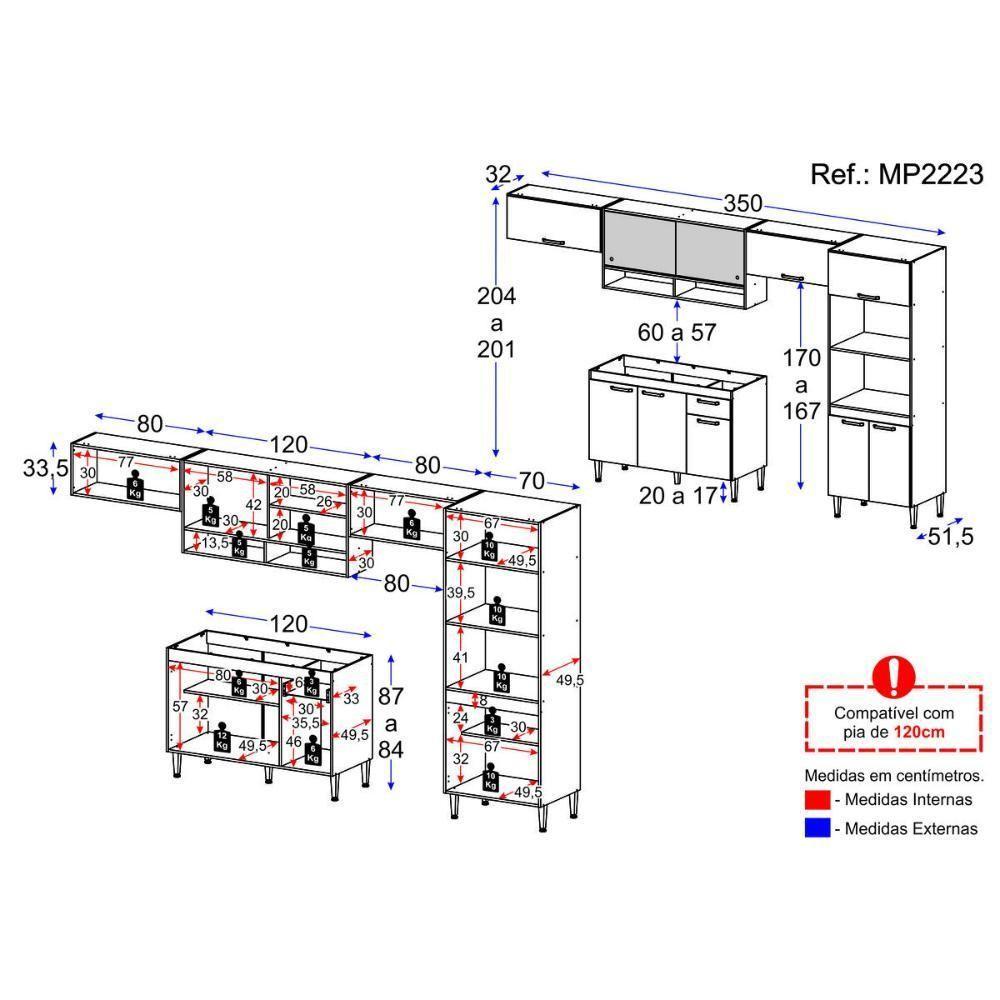 Armário De Cozinha Completa Com Gabinete Pia E Torre Quente Paris Rustic-branco Rustic-branco - 4