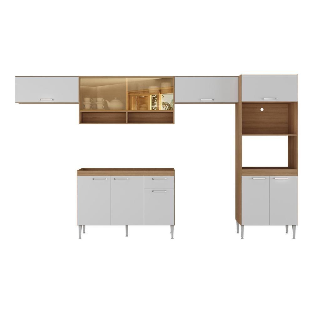 Armário De Cozinha Completa Com Gabinete Pia E Torre Quente Paris Rustic-branco Rustic-branco - 7