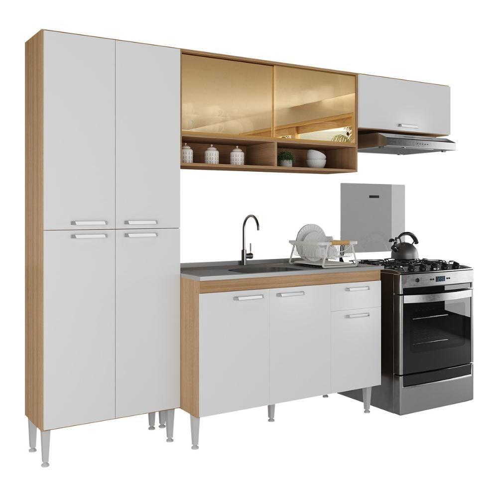 Armário De Cozinha Compacta Com Balcão Para Pia E Paneleiro Paris Rustic-branco Rustic-branco - 1
