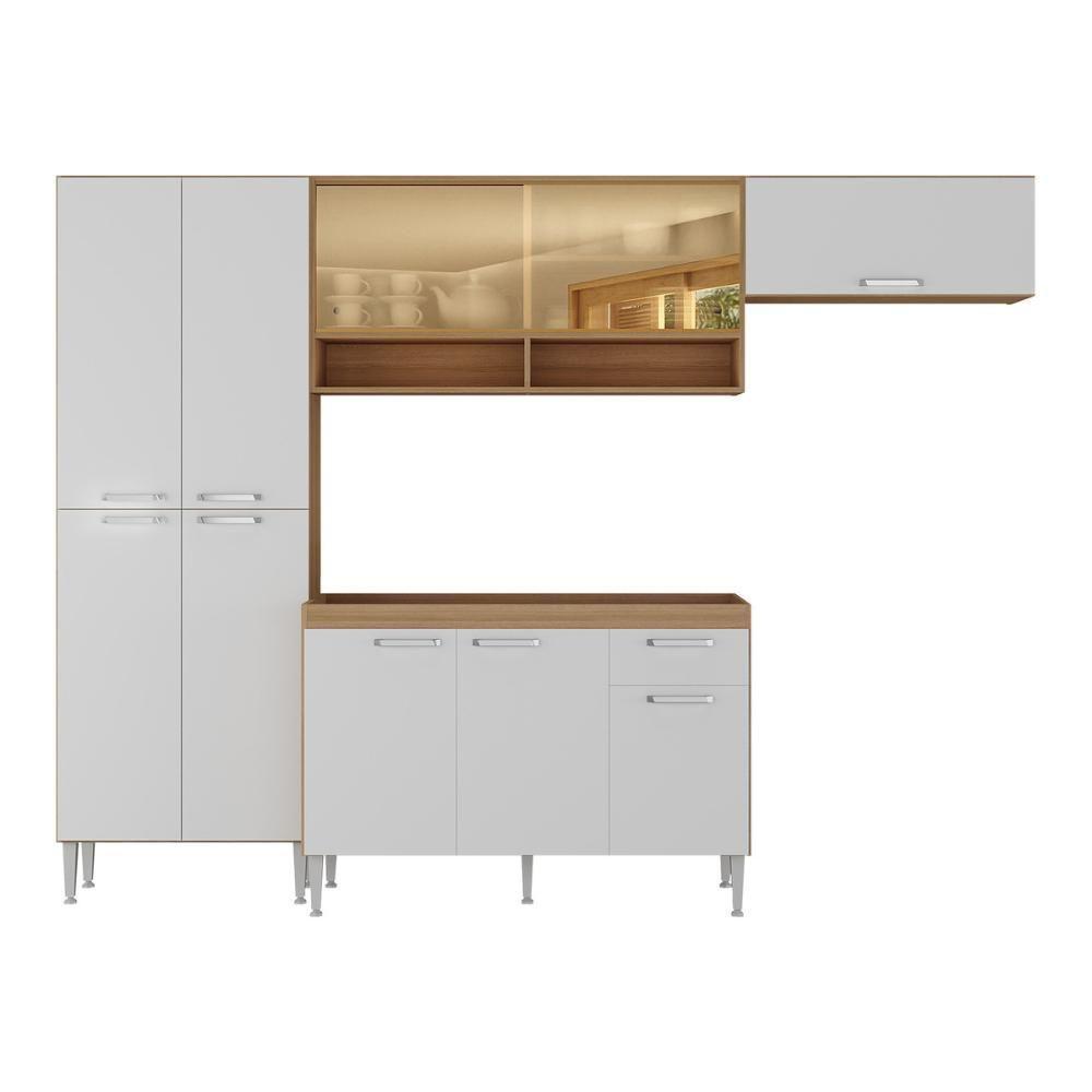 Armário De Cozinha Compacta Com Balcão Para Pia E Paneleiro Paris Rustic-branco Rustic-branco - 5