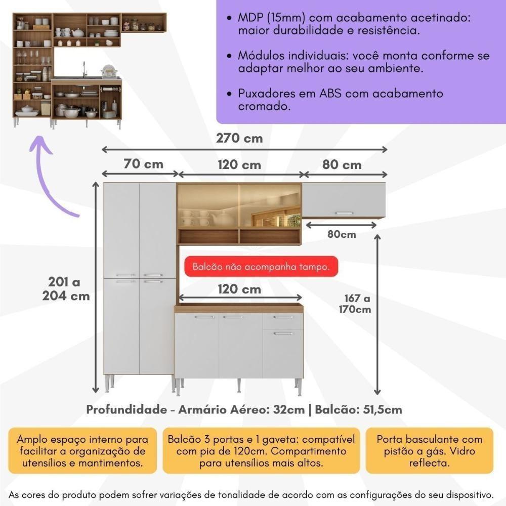 Armário De Cozinha Compacta Com Balcão Para Pia E Paneleiro Paris Rustic-branco Rustic-branco - 6