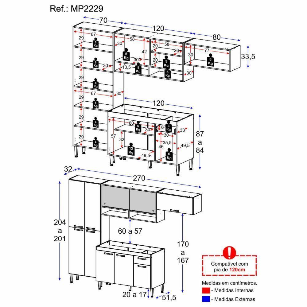 Armário De Cozinha Compacta Com Balcão Para Pia E Paneleiro Paris Rustic-branco Rustic-branco - 8