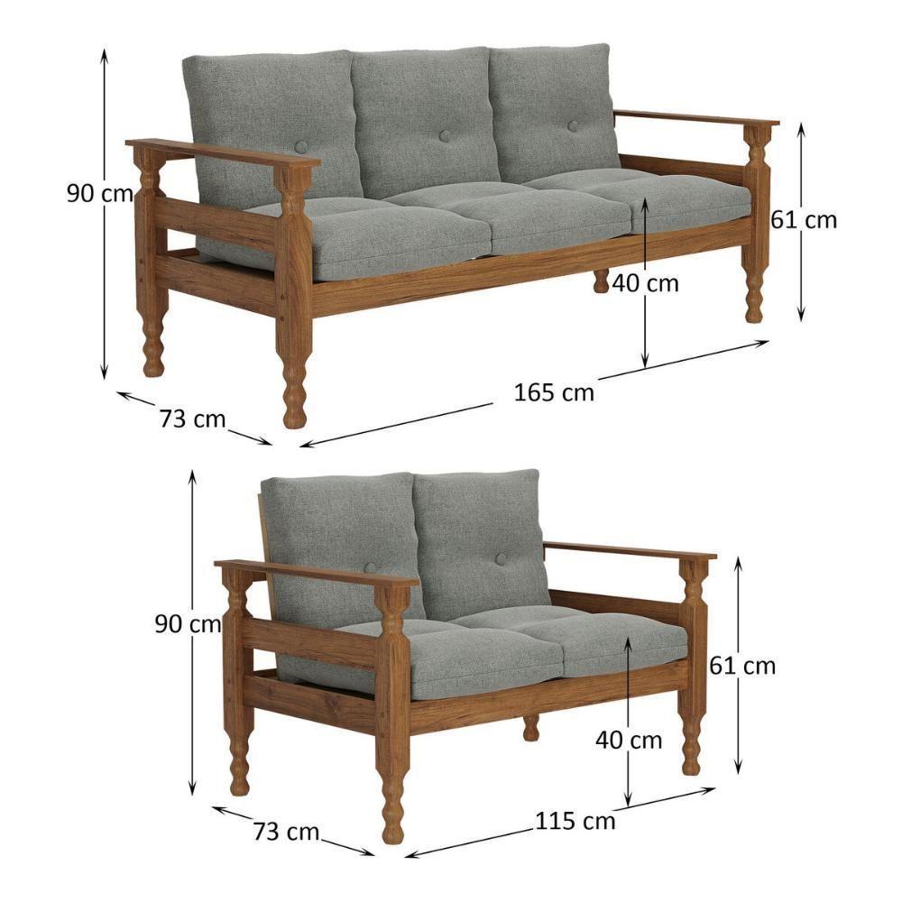 Jogo De Sofá Madeira Maciça 2 E 3 Lugares Liz Multimóveis Cr7004 Imbuia/cinza Imbuia/cinza - 3