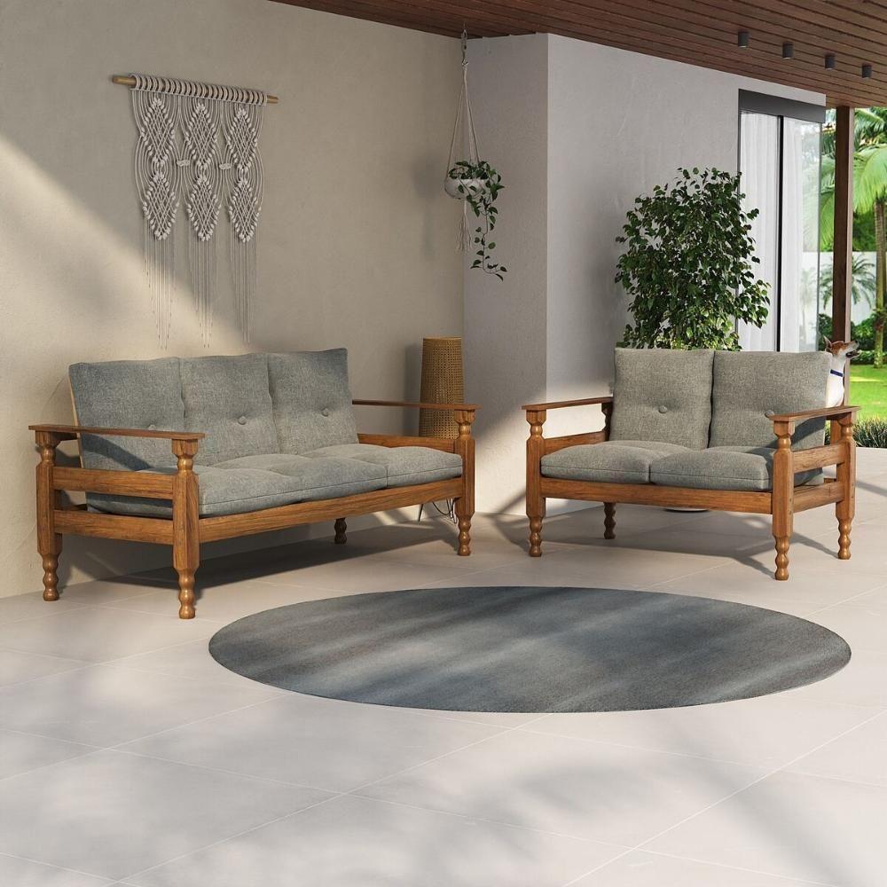 Jogo De Sofá Madeira Maciça 2 E 3 Lugares Liz Multimóveis Cr7004 Imbuia/cinza Imbuia/cinza - 5