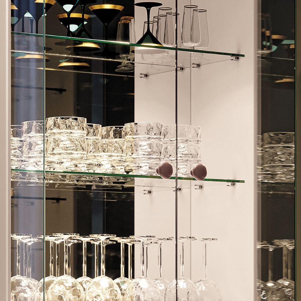 Cristaleira Hb Móveis Aura 2 Portas De Vidro 1 Gaveta Cinamomo-off White - 3