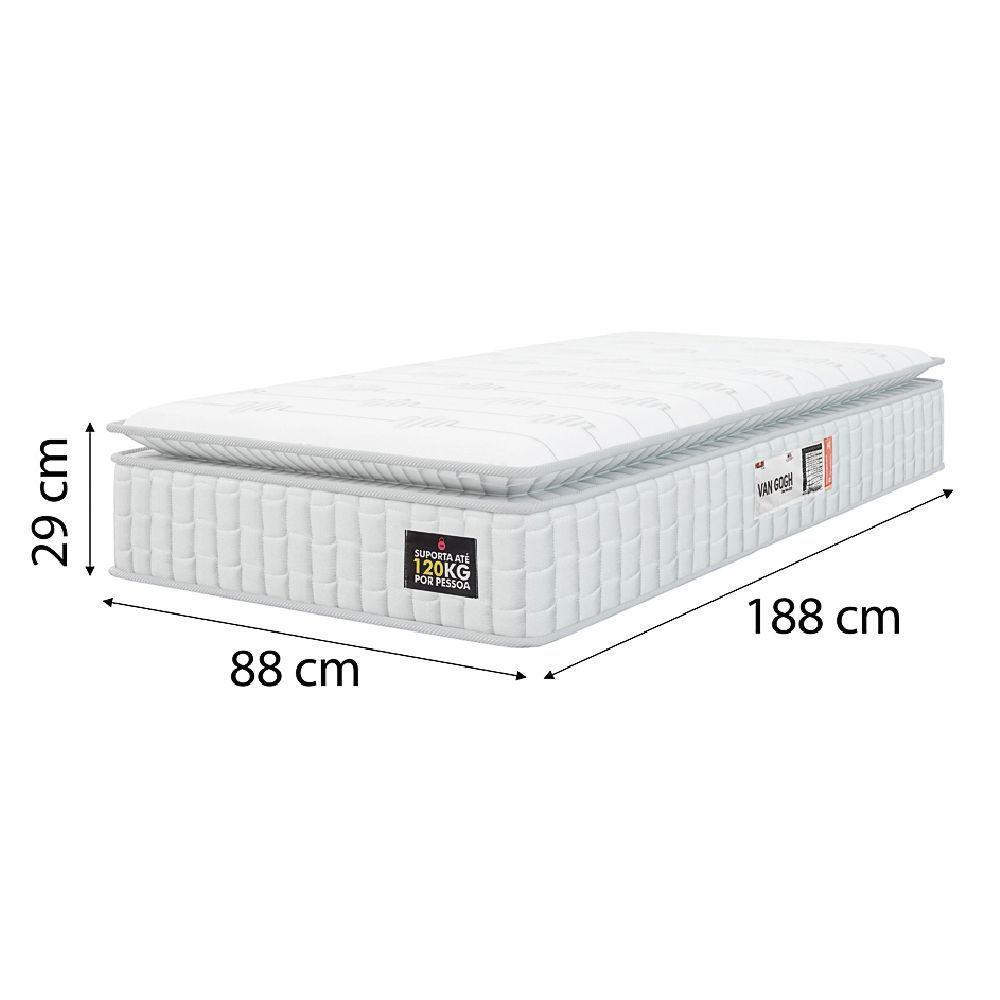 Cama Box Baú Colchão Solteiro Espuma D33 Vangogh Pillow Top 88x188x70cm Branco-Cinza Hellen Suporta até 120kg por Pessoa - 3