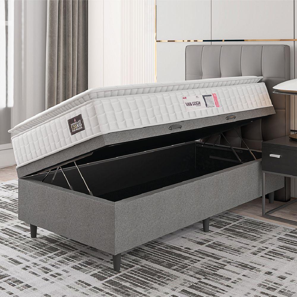 Cama Box Baú Colchão Solteiro Espuma D33 Vangogh Pillow Top 88x188x70cm Branco-Cinza Hellen Suporta até 120kg por Pessoa - 5