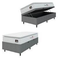 Cama Box Baú Colchão Solteiro Espuma D33 Vangogh Pillow Top 88x188x70cm Branco-Cinza Hellen Suporta até 120kg por Pessoa - 1