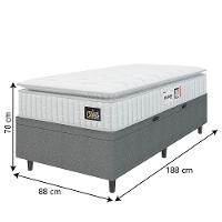 Cama Box Baú Colchão Solteiro Espuma D33 Vangogh Pillow Top 88x188x70cm Branco-Cinza Hellen Suporta até 120kg por Pessoa