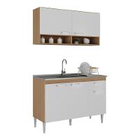 Cozinha Compacta 120cm Com Armário E Balcão Para Pia Paris Multimóveis Rustic-branco Rustic-branco - 1