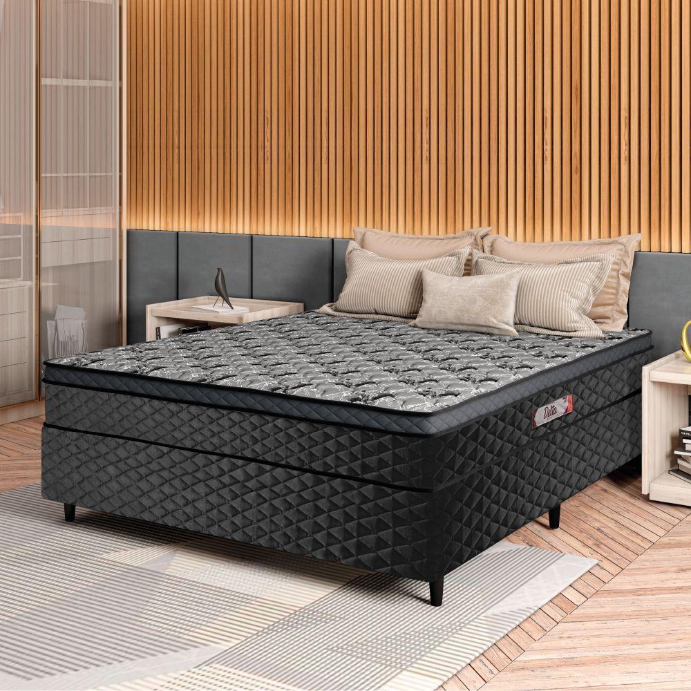 Cama Box Casal Conjugada Molas Ensacadas Delta 138x188x60cm Cinza-Preto Hellen - 4