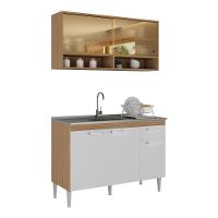 Kit Armário Cozinha Compacta 120cm Com Balcão Para Pia Paris Multimóveis Rustic-branco Rustic-branco - 1