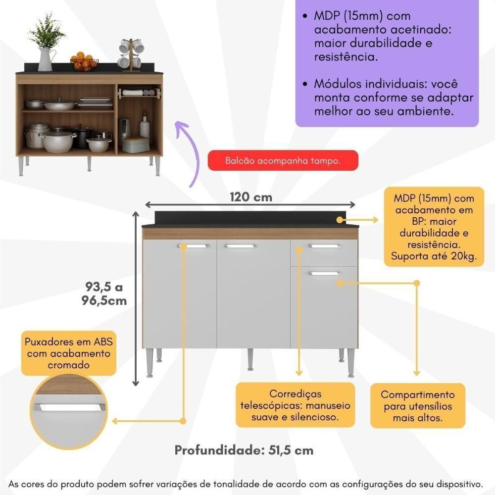 Balcão De Cozinha 120cm Gabinete Para Pia Paris Multimóveis Mp2233 Rustic-branco Rustic-branco - 5