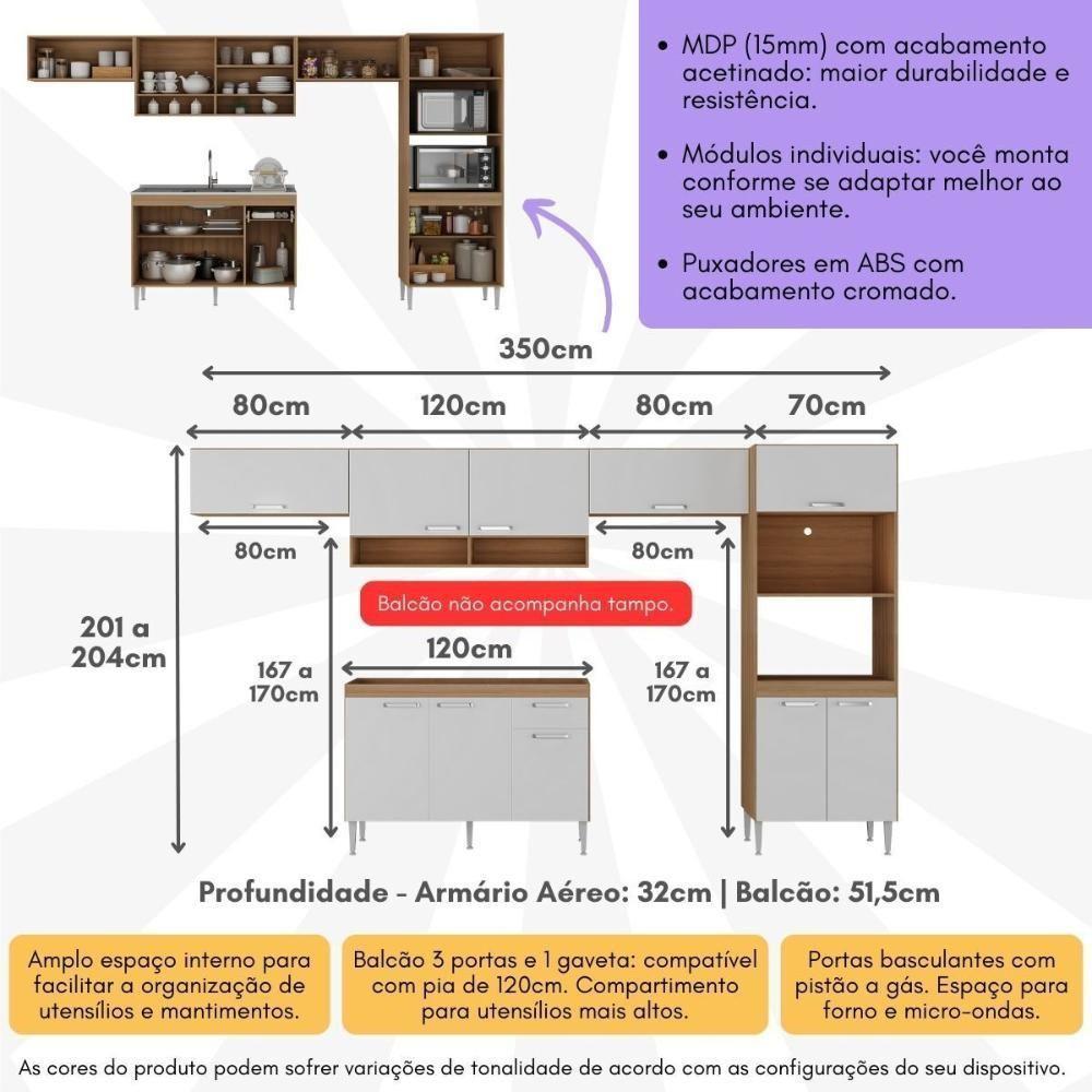 Armário De Cozinha Modulada Com Balcão De Pia E Torre Quente Paris Rustic-branco Rustic-branco - 6