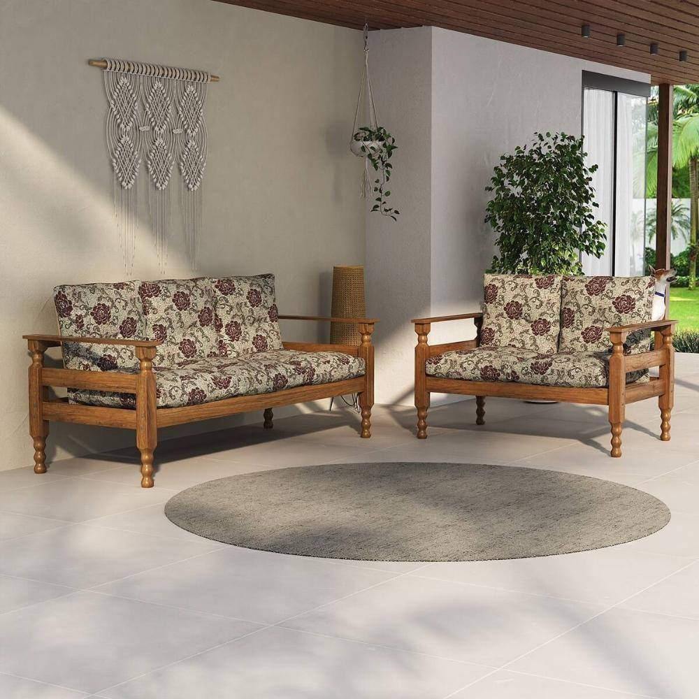 Jogo De Sofá Madeira Maciça 2 E 3 Lugares Liz Multimóveis Cr7004 Imbuia/floral Vermelho Imbuia/floral Vermelho - 4