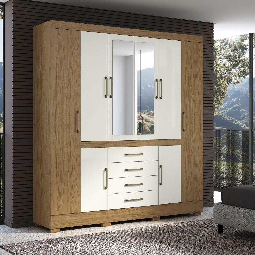 Guarda Roupa Napoli 8 Portas 4 Gavetas Com Espelho Aramoveis Atacama Com Off White - 2