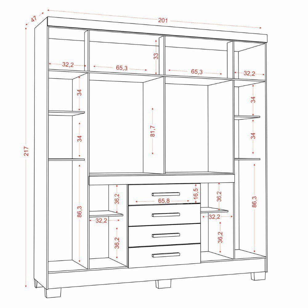 Guarda Roupa Napoli 8 Portas 4 Gavetas Com Espelho Aramoveis Atacama Com Off White - 3