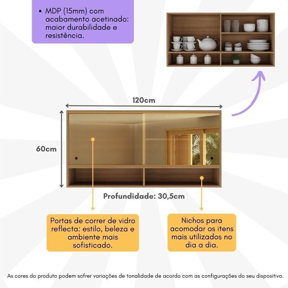 Armário Aéreo 120cm Com Portas De Vidro Paris Multimóveis Mp2213 Rustic Rustic - 6