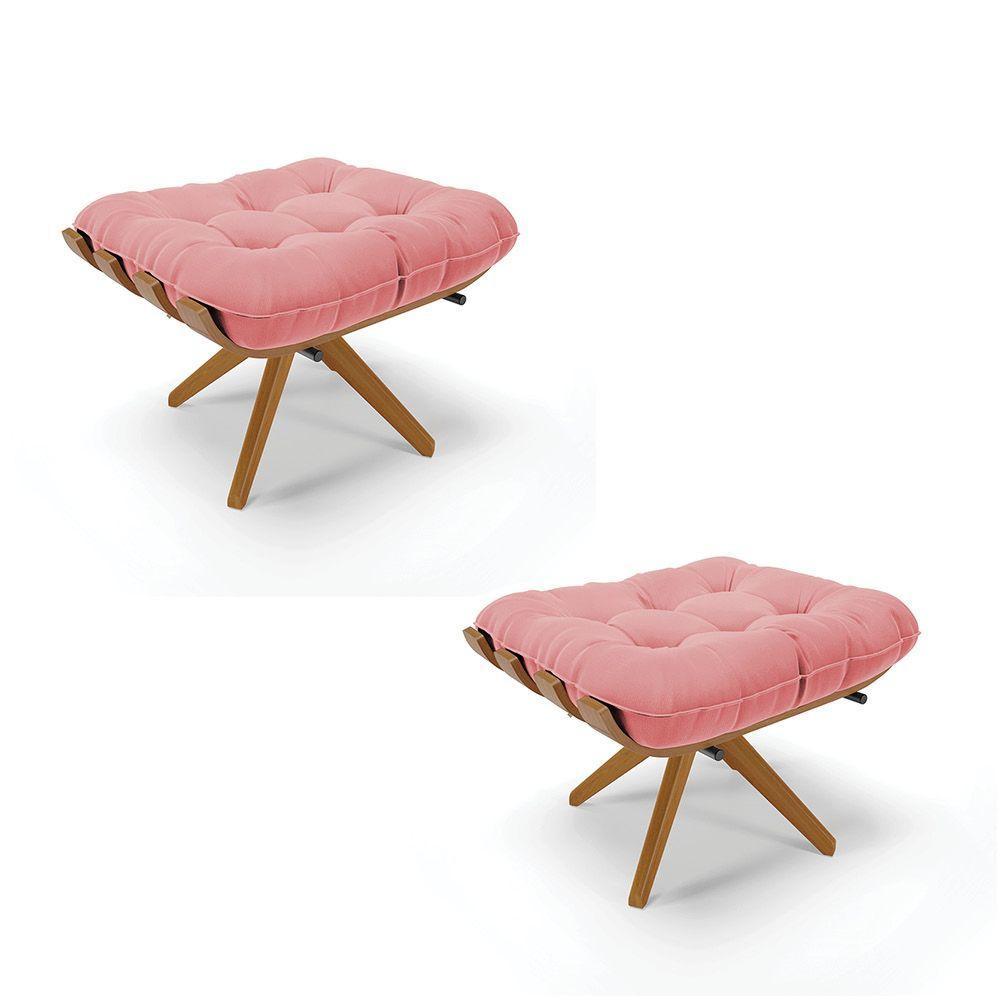 Kit 02 Puffs Giratório Suede Base Madeira - D'rossi Rose - 1