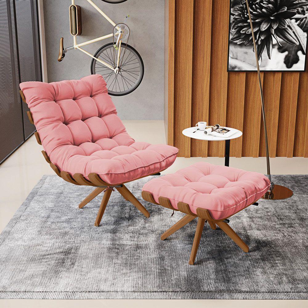 Kit 02 Puffs Giratório Suede Base Madeira - D'rossi Rose - 3