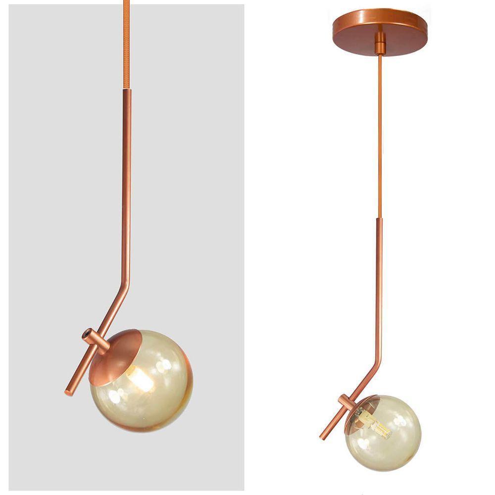 Lustre Pendente On Ly - Bronze Com Globo De Vidro âmbar - 3
