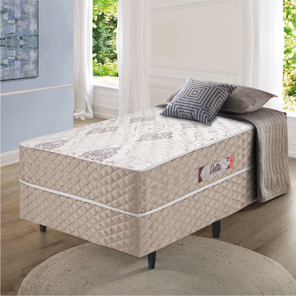 Cama Box Solteiro Conjugada Ortopédico Alpha Espuma 88x188x52cm Bege-Branco Hellen - 3