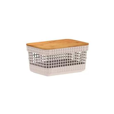 Cesto Organizador Grid Com Tampa Em Bambu 2,5l Ou Bege