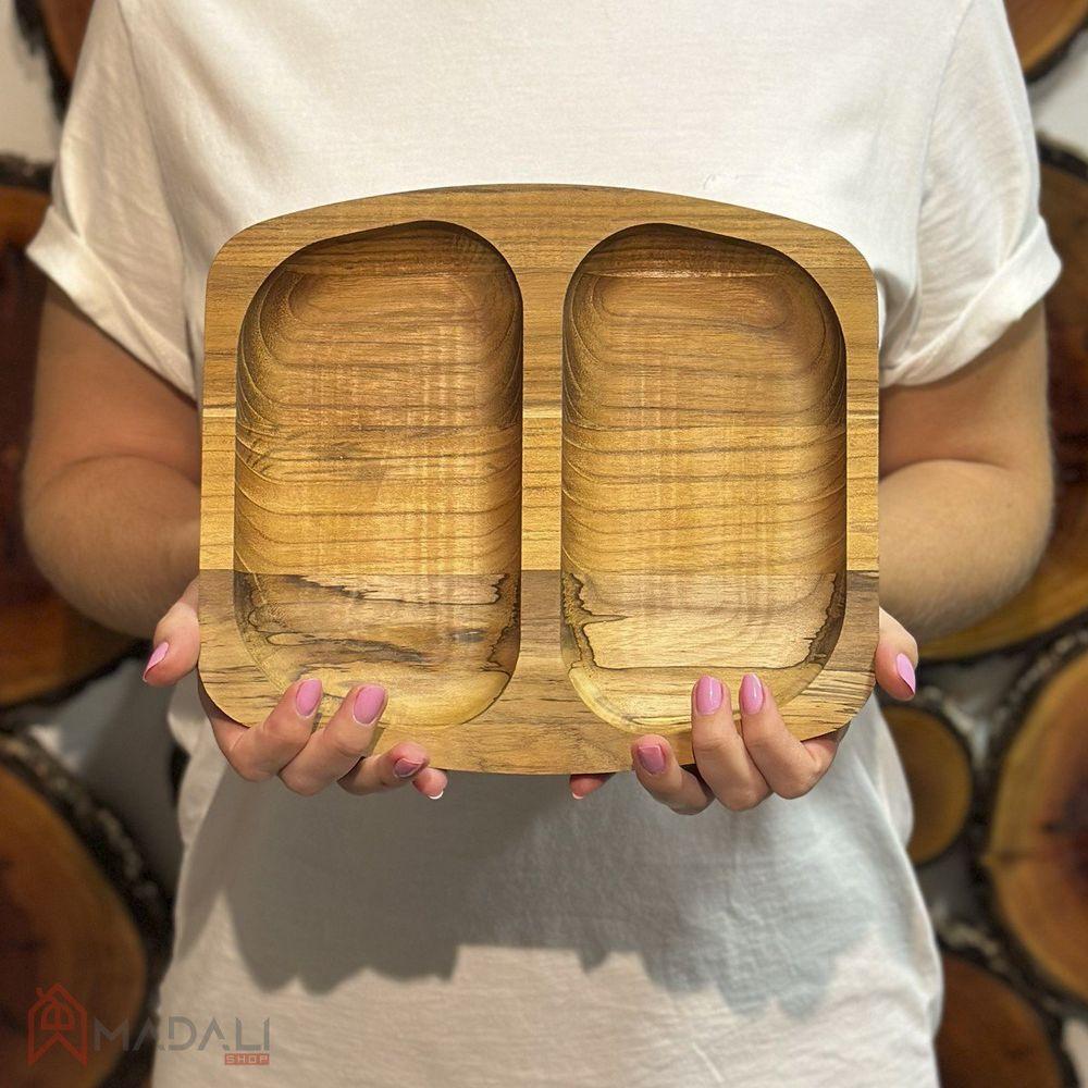 Petisqueira De Madeira Teca Com Duas Divisões - Stolf - 2