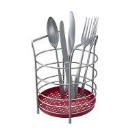 Porta Talheres Redondo Com Fundo Em Plástico Em Aço - Stolf Vermelho - 1