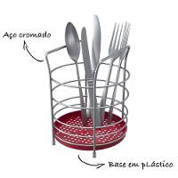 Porta Talheres Redondo Com Fundo Em Plástico Em Aço - Stolf Vermelho - 2