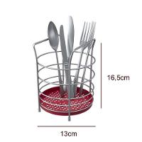 Porta Talheres Redondo Com Fundo Em Plástico Em Aço - Stolf Vermelho - 3