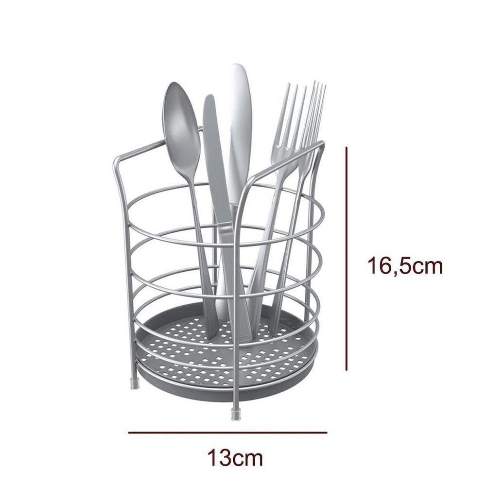 Porta Talheres Redondo Com Fundo Em Plástico Em Aço - Stolf Cinza - 3
