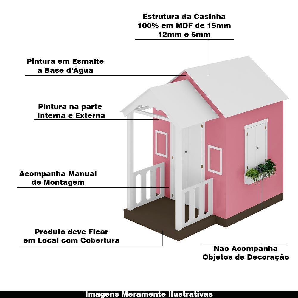 Casinha De Brinquedo Artesanal Com Varanda Mdf Branco/rosa L12 - Criança Feliz - 5