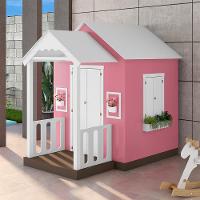 Casinha De Brinquedo Artesanal Com Varanda Mdf Branco/rosa L12 - Criança Feliz - 1