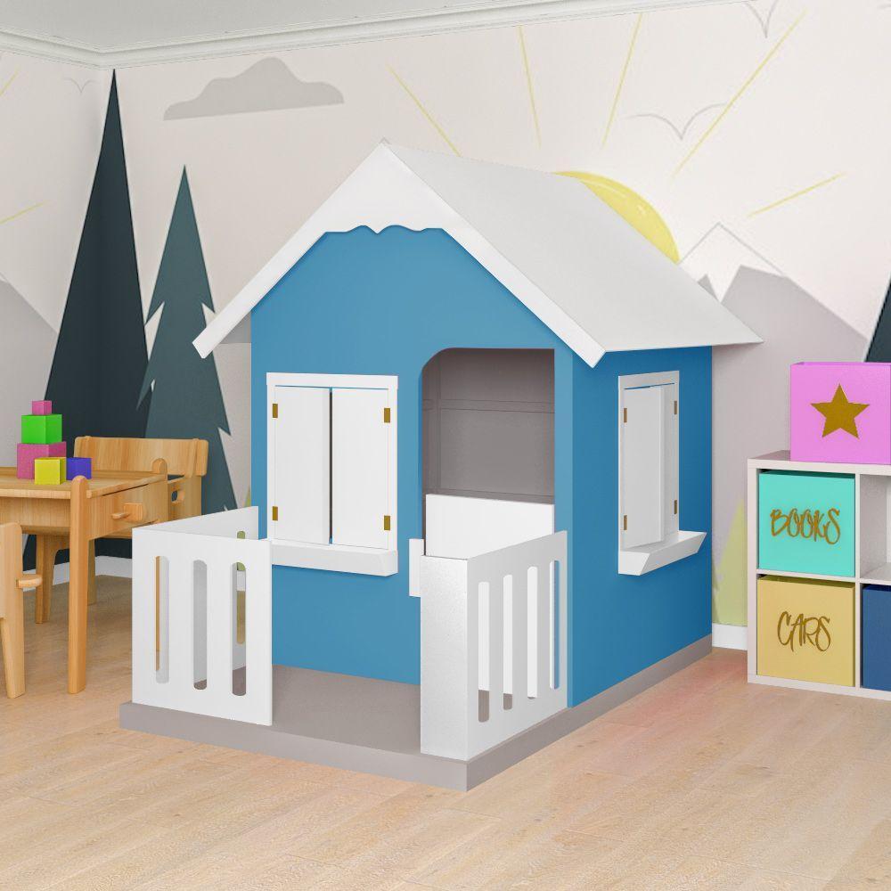 Casinha De Brinquedo Com Cercado E Cobertura Mdf Azul Claro/branco - Criança Feliz - 9