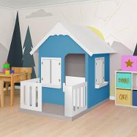 Casinha De Brinquedo Com Cercado E Cobertura Mdf Azul Claro/branco - Criança Feliz - 9