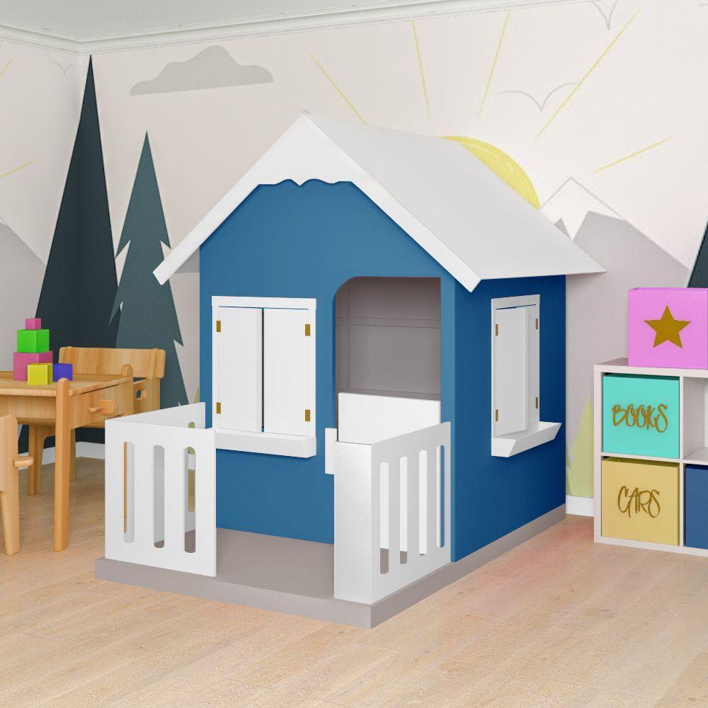 Casinha De Brinquedo Com Cercado E Cobertura Mdf Azul/branco - Criança Feliz - 9